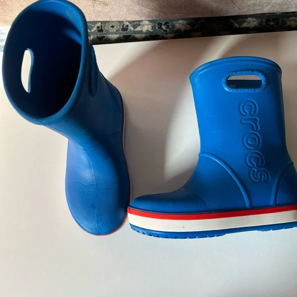 CROCS Kids Blue and Red Rain Boots - Picture 4 of 7